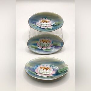 Antique Gutherz Austrian Porcelain Water Lily Oval Salt Servers